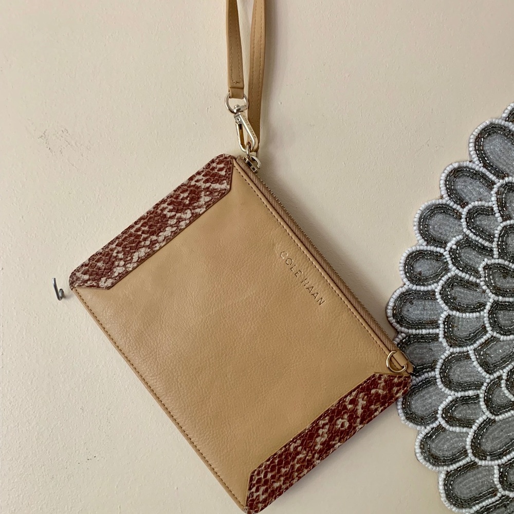 Cole Haan Small Tan Snakeskin Wristlet Wallet